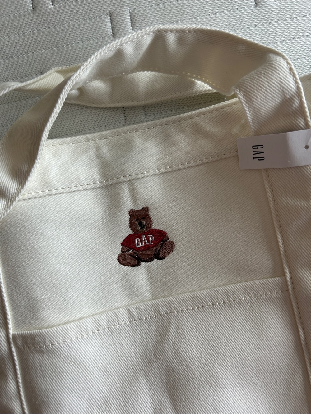 GAP Cream Canvas Backpack Tote with Embroidered Bear